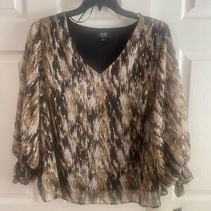 1X plus MSK Women's Brown and Black Patterned Blouse NWT $69